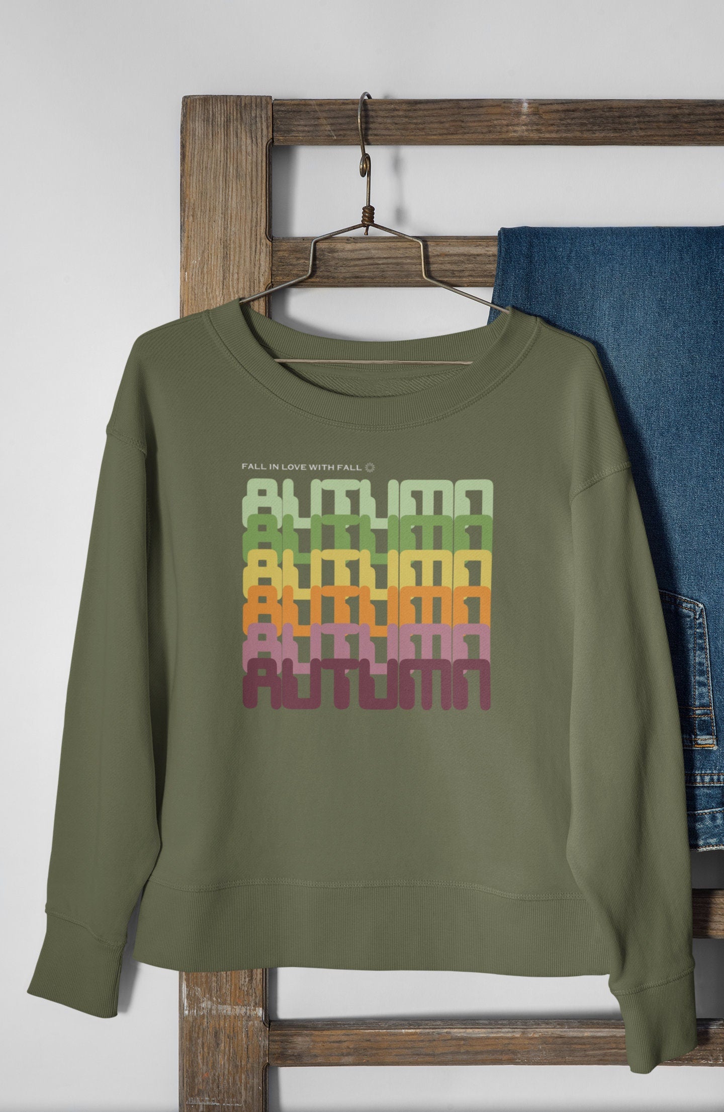 Cute Crew Neck Sweatshirt, Autumn Sweatshirt For Fall Plus size Gildan Sweatshirt, Retro Pullover Sweatshirt for Fall, Army Green Sweatshirt