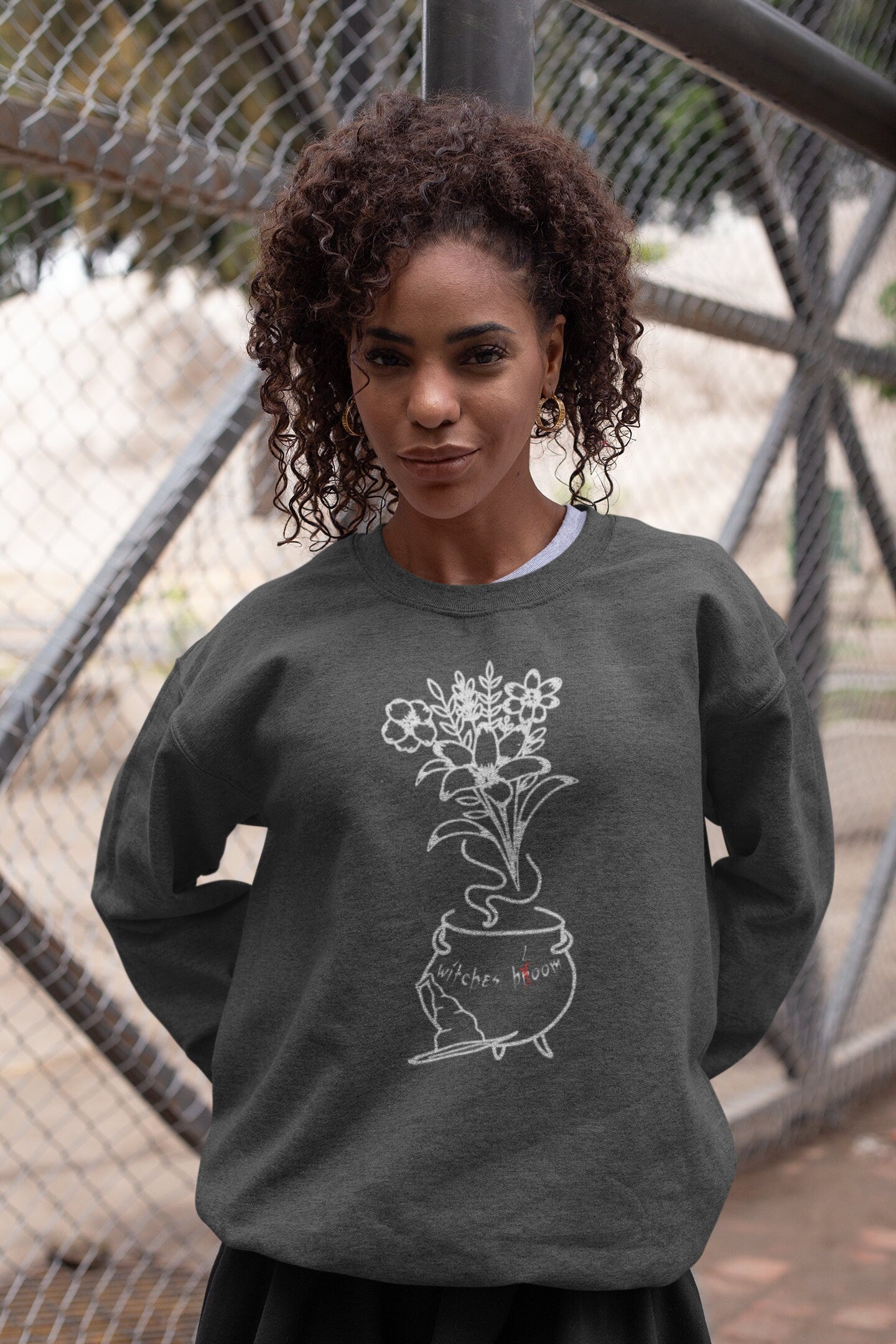 Funny Witch Flower Sweatshirt, Botanical Sweatshirt, Witch Halloween Shirt, Flower Pullover, Fall Crew Neck, Boho Cottagecore Crewneck