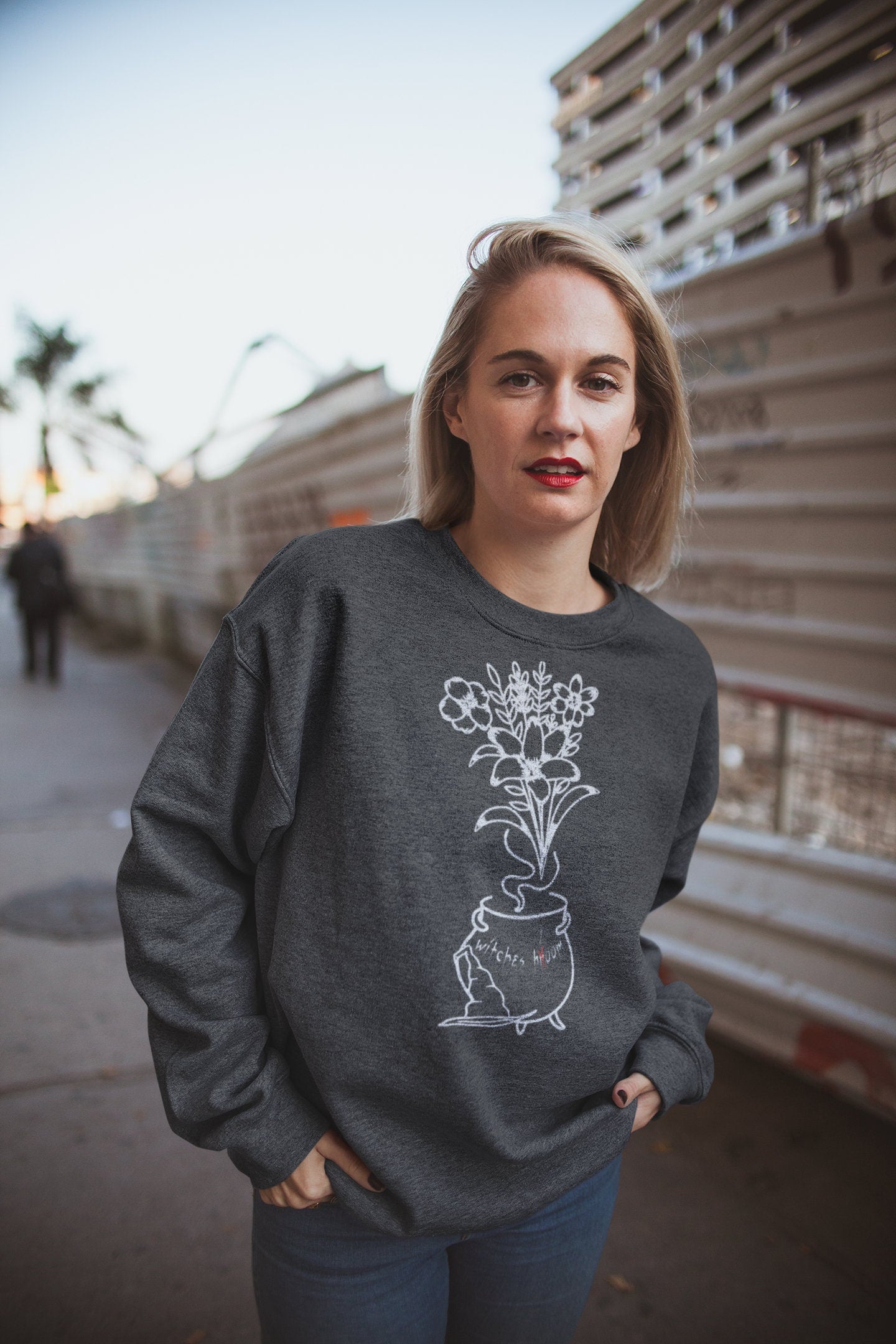 Funny Witch Flower Sweatshirt, Botanical Sweatshirt, Witch Halloween Shirt, Flower Pullover, Fall Crew Neck, Boho Cottagecore Crewneck