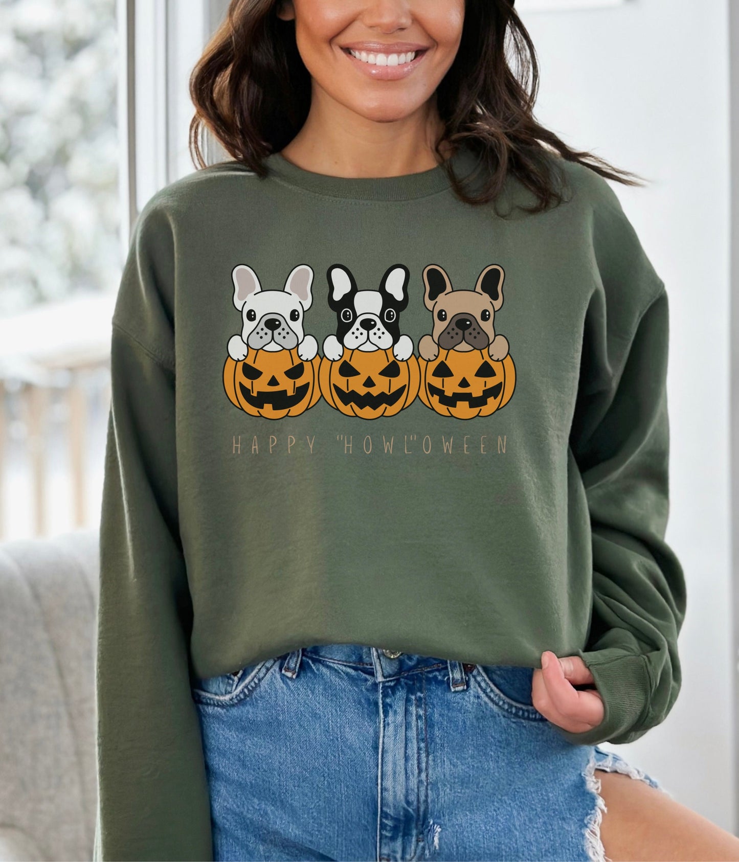 Pullover Sweatshirt, Retro Halloween Crew Neck, Fall Sweater, Happy Howl-oween Shirt, Funny Dog Shirt, Dog Shirt, Cute Halloween Shirt