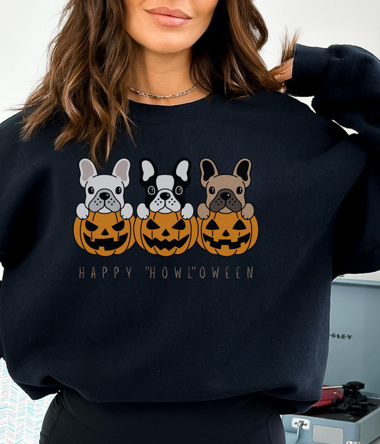 Pullover Sweatshirt, Retro Halloween Crew Neck, Fall Sweater, Happy Howl-oween Shirt, Funny Dog Shirt, Dog Shirt, Cute Halloween Shirt