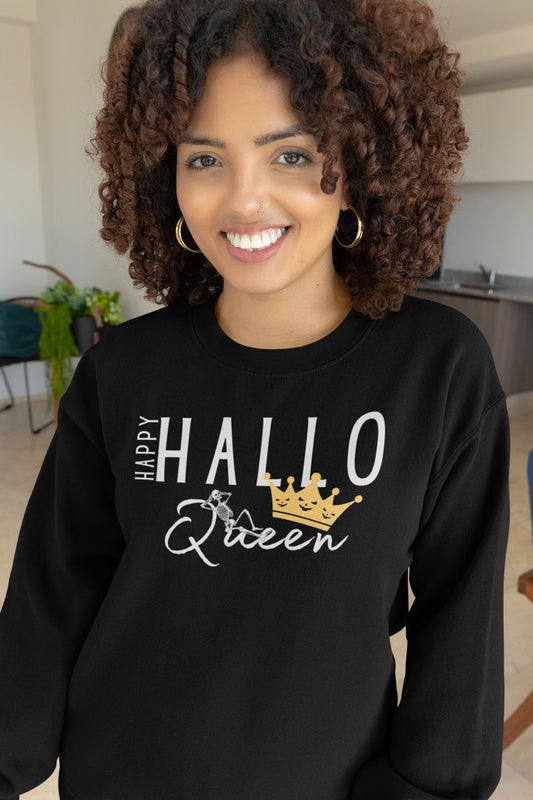 Happy Hallo Queen, Halloween Sweatshirt, Halloween Pullover, Plus size Halloween Shirt, Couples Sweatshirt, Black Woman Shirt, Melanin Shirt