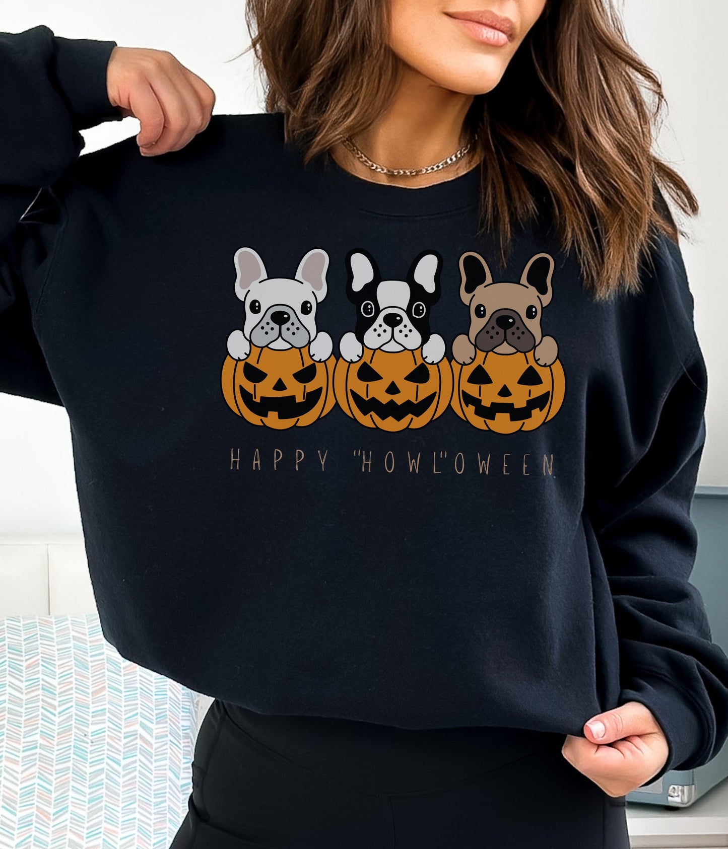 Pullover Sweatshirt, Retro Halloween Crew Neck, Fall Sweater, Happy Howl-oween Shirt, Funny Dog Shirt, Dog Shirt, Cute Halloween Shirt