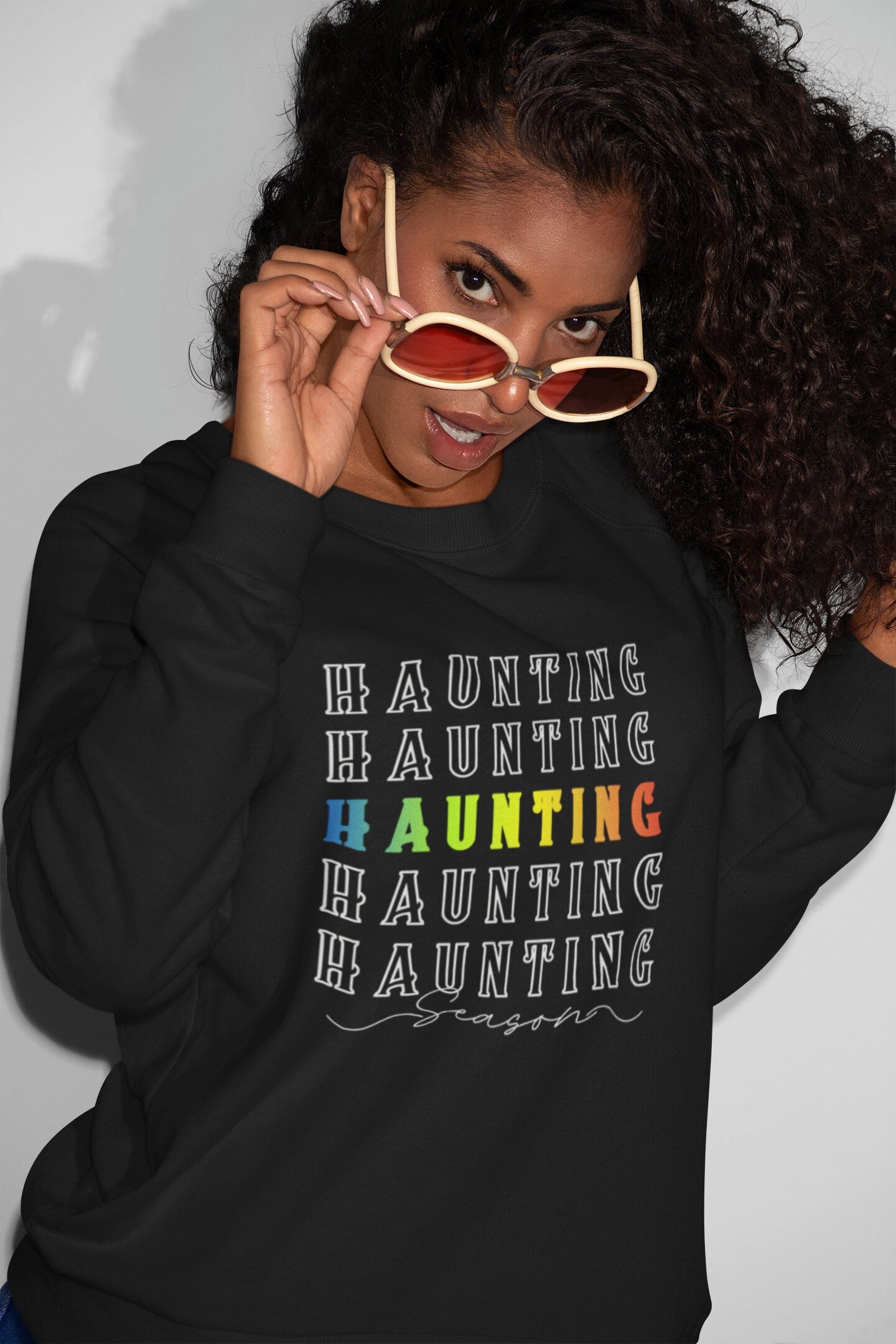 Haunting Halloween Sweatshirt, Cute Rainbow Sweatshirt, Black fall Fallcrewneck Sweatshirt, Autum Shirt, 3x fall sweatshirt