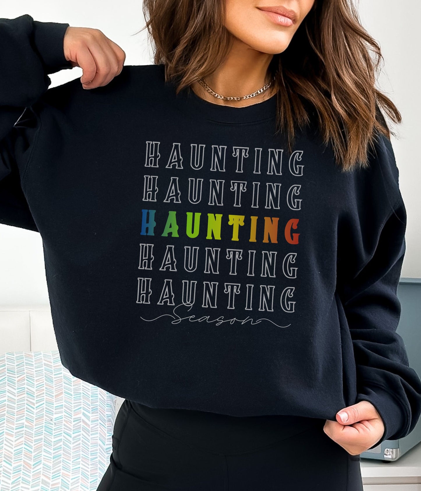 Haunting Halloween Sweatshirt, Cute Rainbow Sweatshirt, Black fall Fallcrewneck Sweatshirt, Autum Shirt, 3x fall sweatshirt