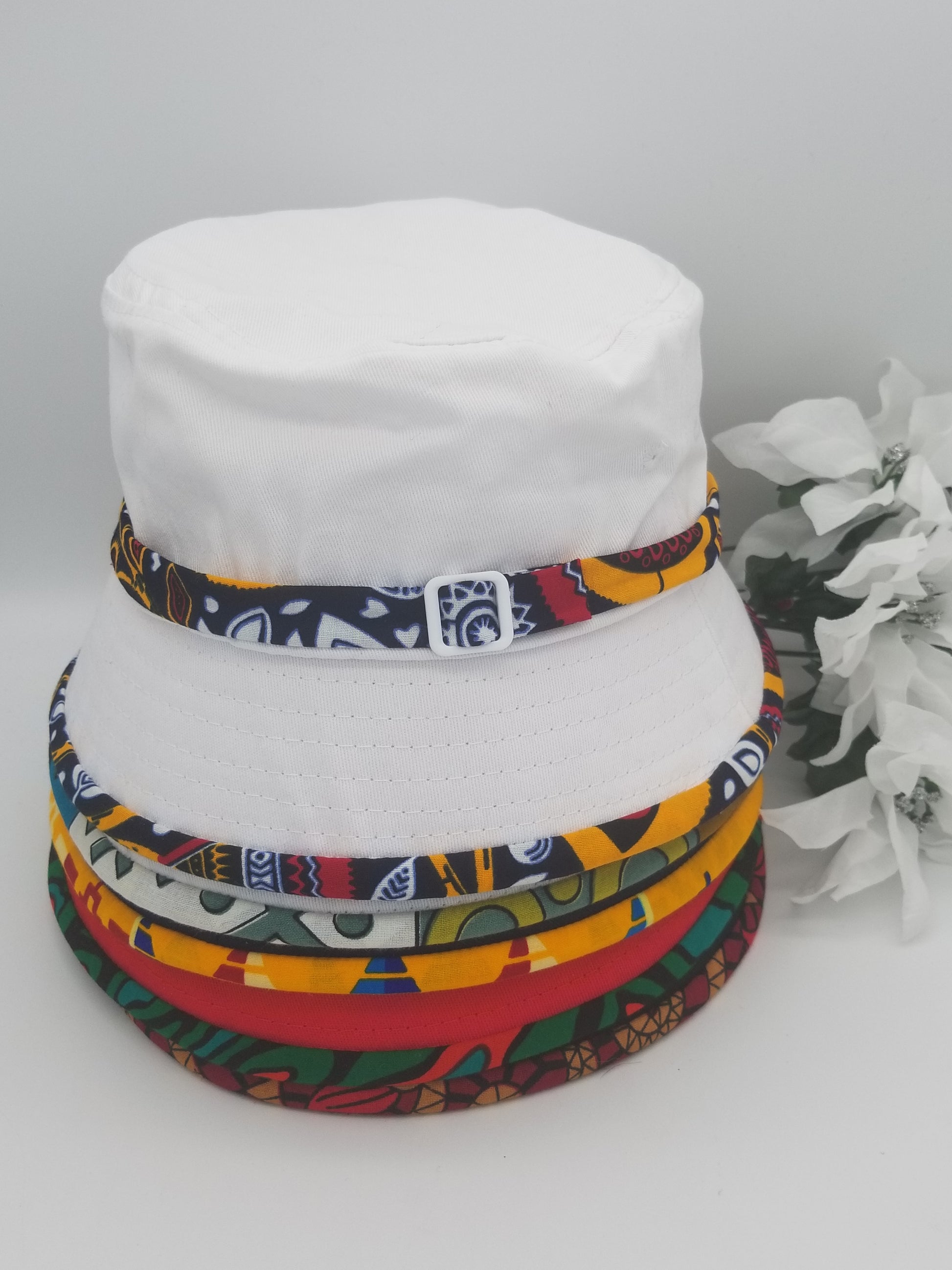 African Print Trim Bucket Hats, sun hat, Women Bucket Hat
